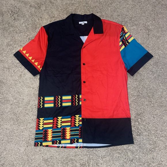 Fashion Nova Mens Luxury Colorblock Button Up Shirt Size Small - Picture 1 of 5